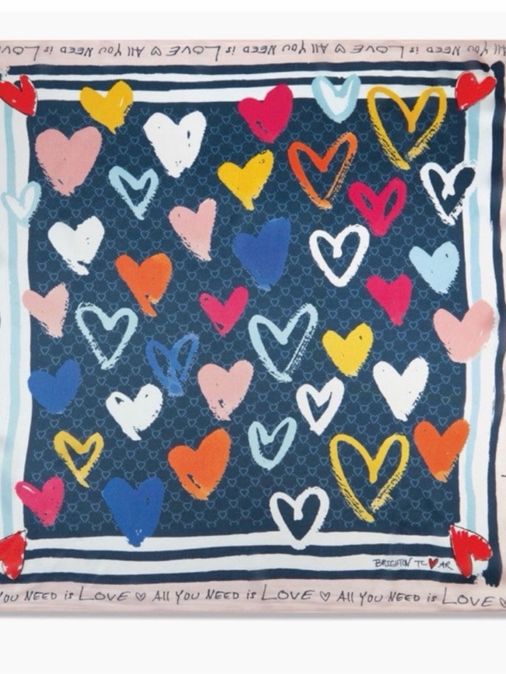 Brighton Multicolor Heart Print Square Scarf - Navy Background